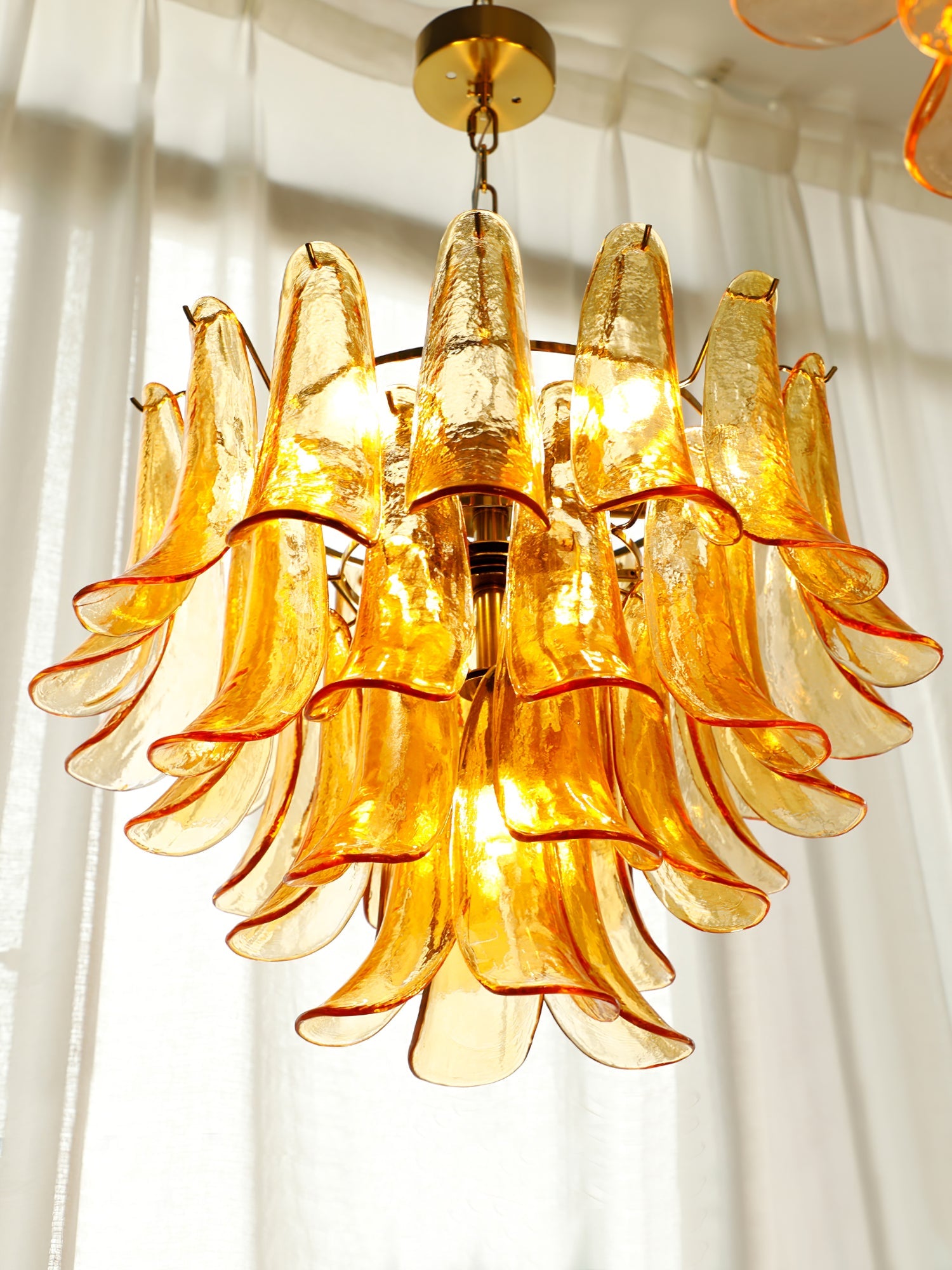 Chandelier Glass Murano 19.6 in Indoor Ceiling Light White Amber Clear Decorative Fixture | Thomler