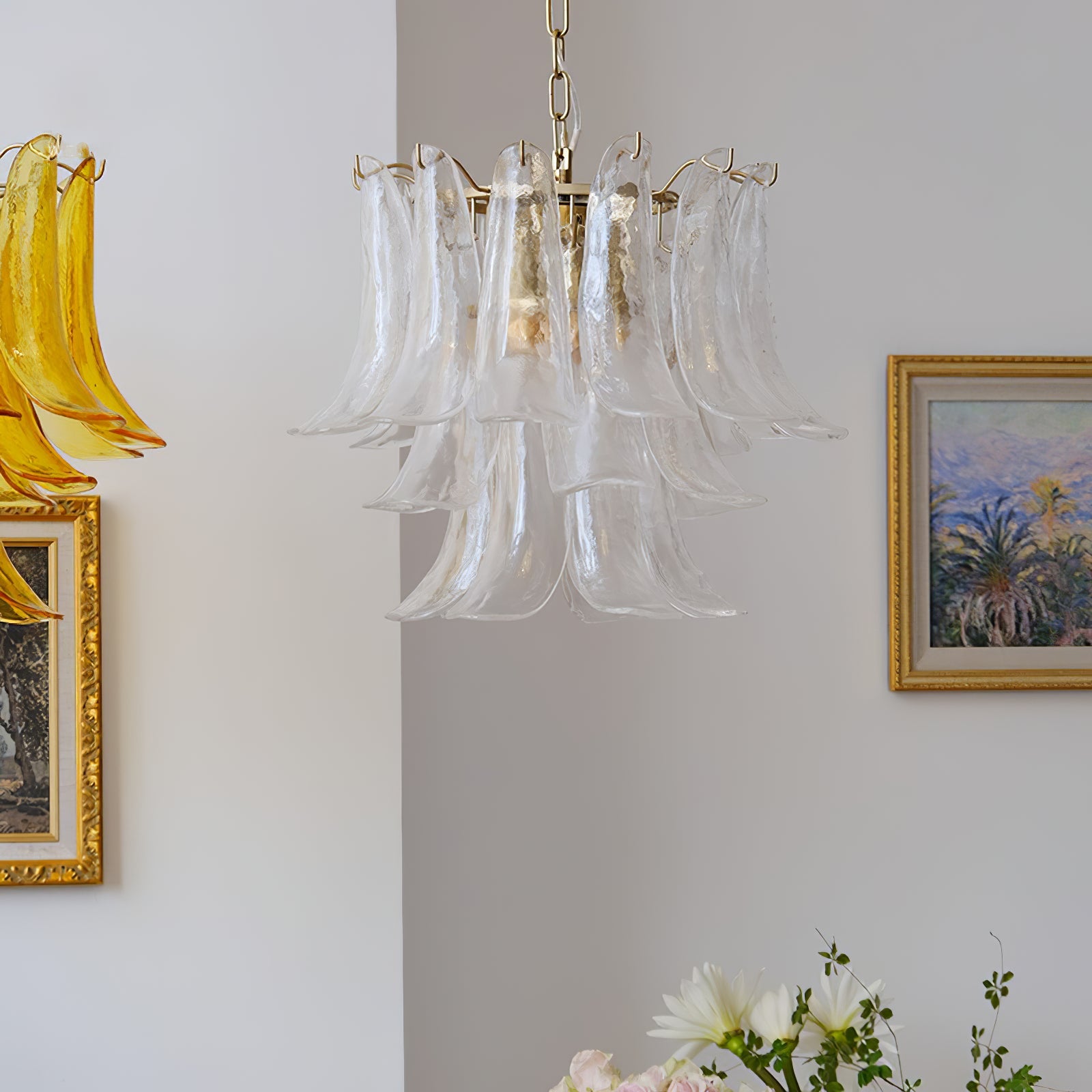 Chandelier Glass Murano 19.6 in Indoor Ceiling Light White Amber Clear Decorative Fixture | Thomler