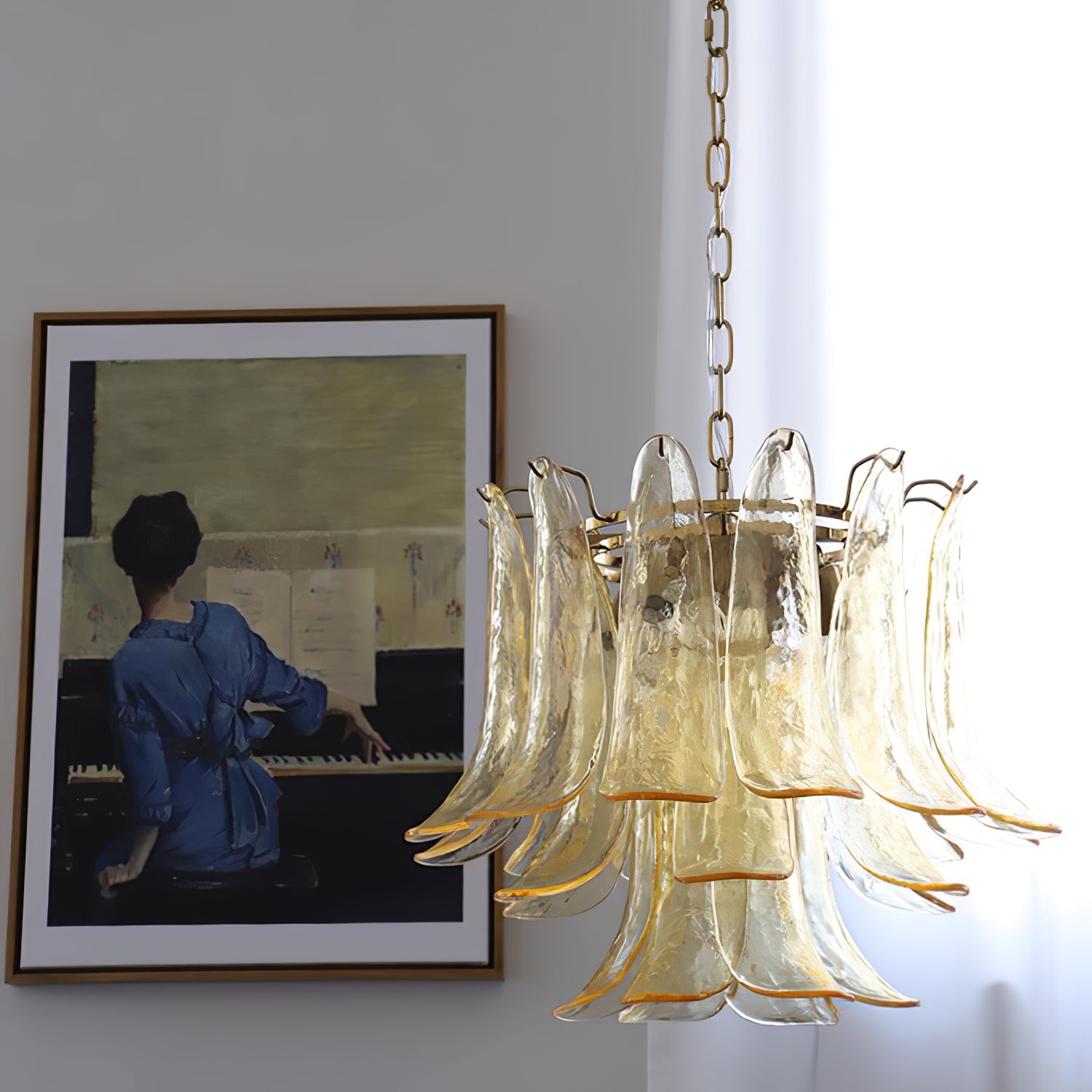 Chandelier Glass Murano 19.6 in Indoor Ceiling Light White Amber Clear Decorative Fixture | Thomler