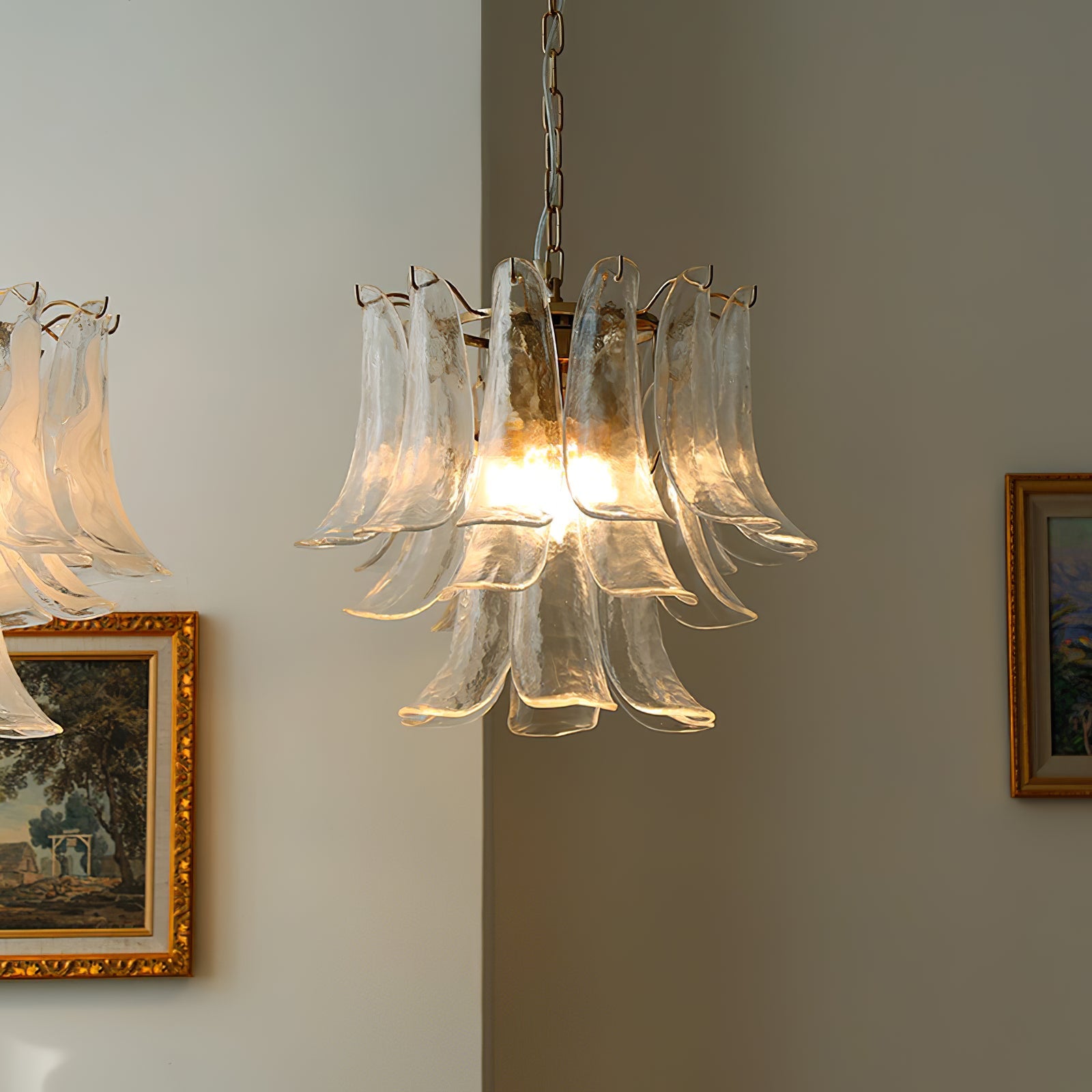 Chandelier Glass Murano 19.6 in Indoor Ceiling Light White Amber Clear Decorative Fixture | Thomler