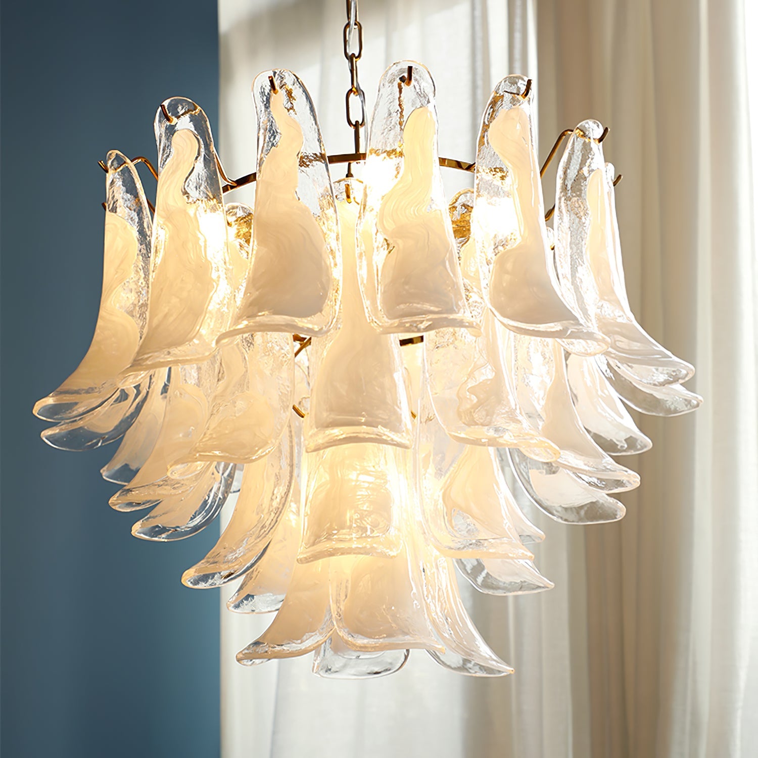 Chandelier Glass Murano 19.6 in Indoor Ceiling Light White Amber Clear Decorative Fixture | Thomler