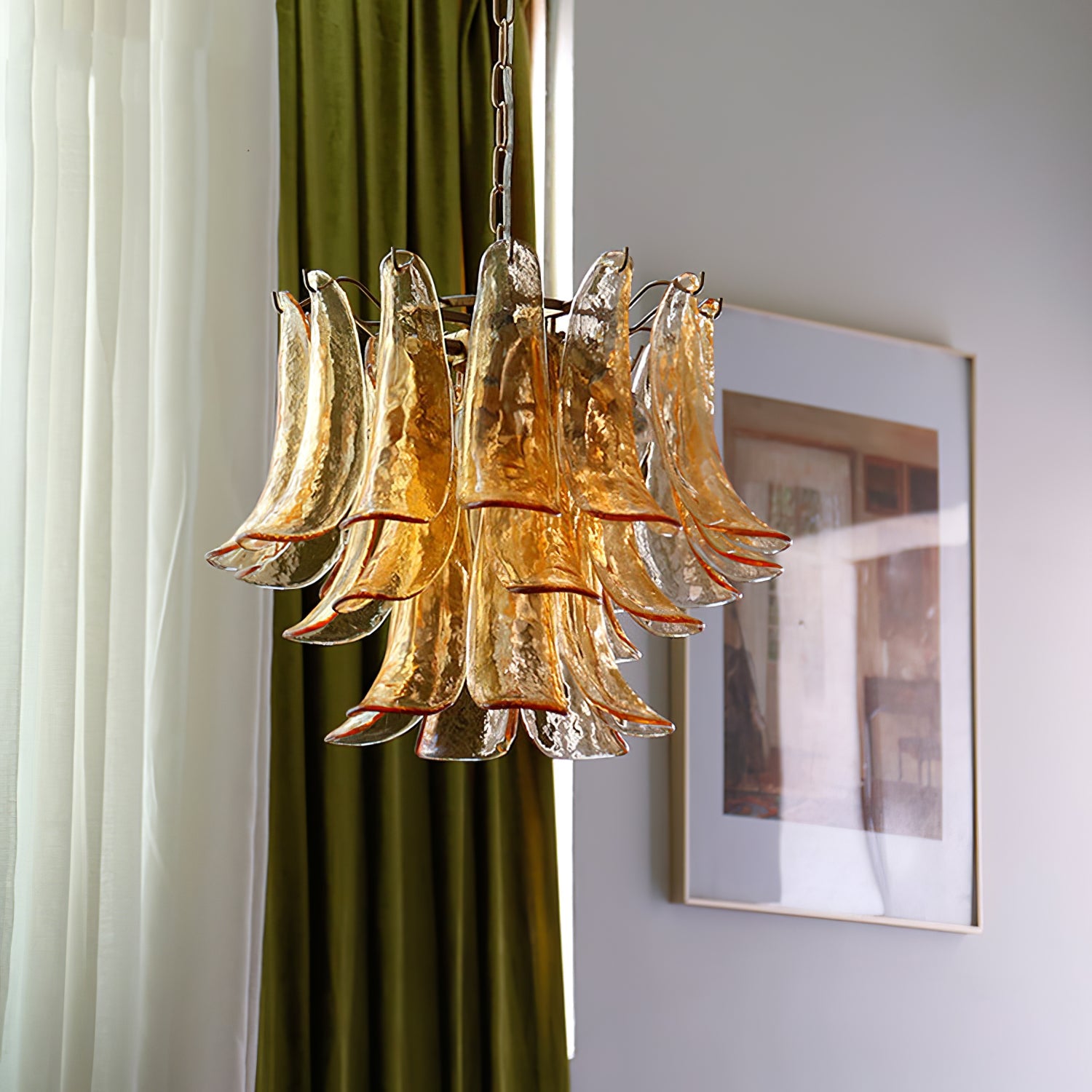 Chandelier Glass Murano 19.6 in Indoor Ceiling Light White Amber Clear Decorative Fixture | Thomler