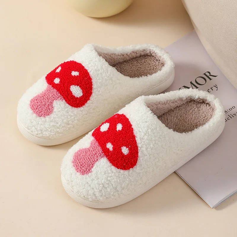 Plush Memory Foam Slippers for Women - Heart & Mushroom Design - Indoor Outdoor House Shoes with Cushioned Footbed | Thomler