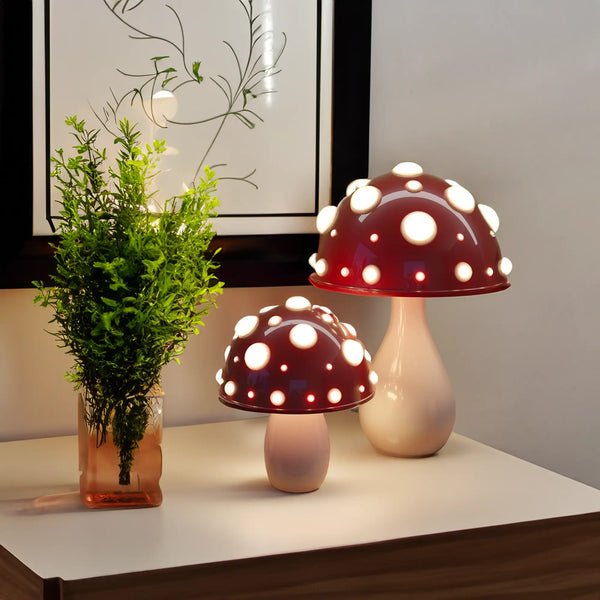 Decorative Mushroom Desk Lamp with Dimmable LED Light for Bedroom & Office | USB Rechargeable & Plug-In Options | Thomler