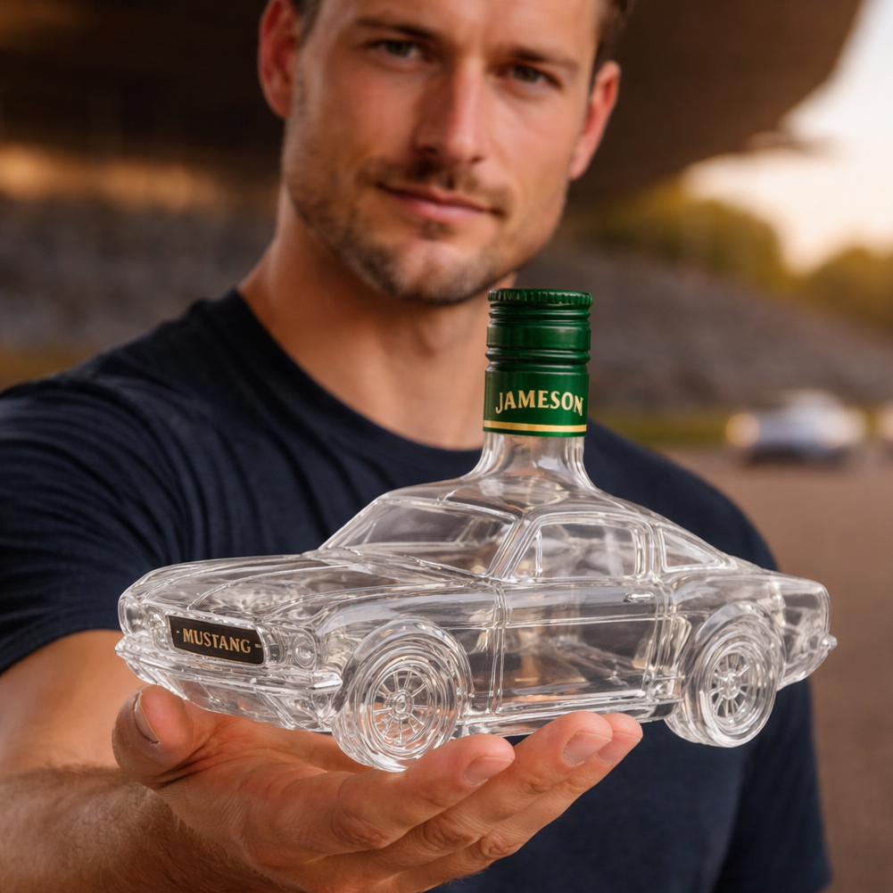 Vintage Car Whiskey Decanter – Classic Automobile Glass Bottle with Cork Stopper for Bourbon, Scotch & Spirits – Handcrafted Barware Gift | Thomler