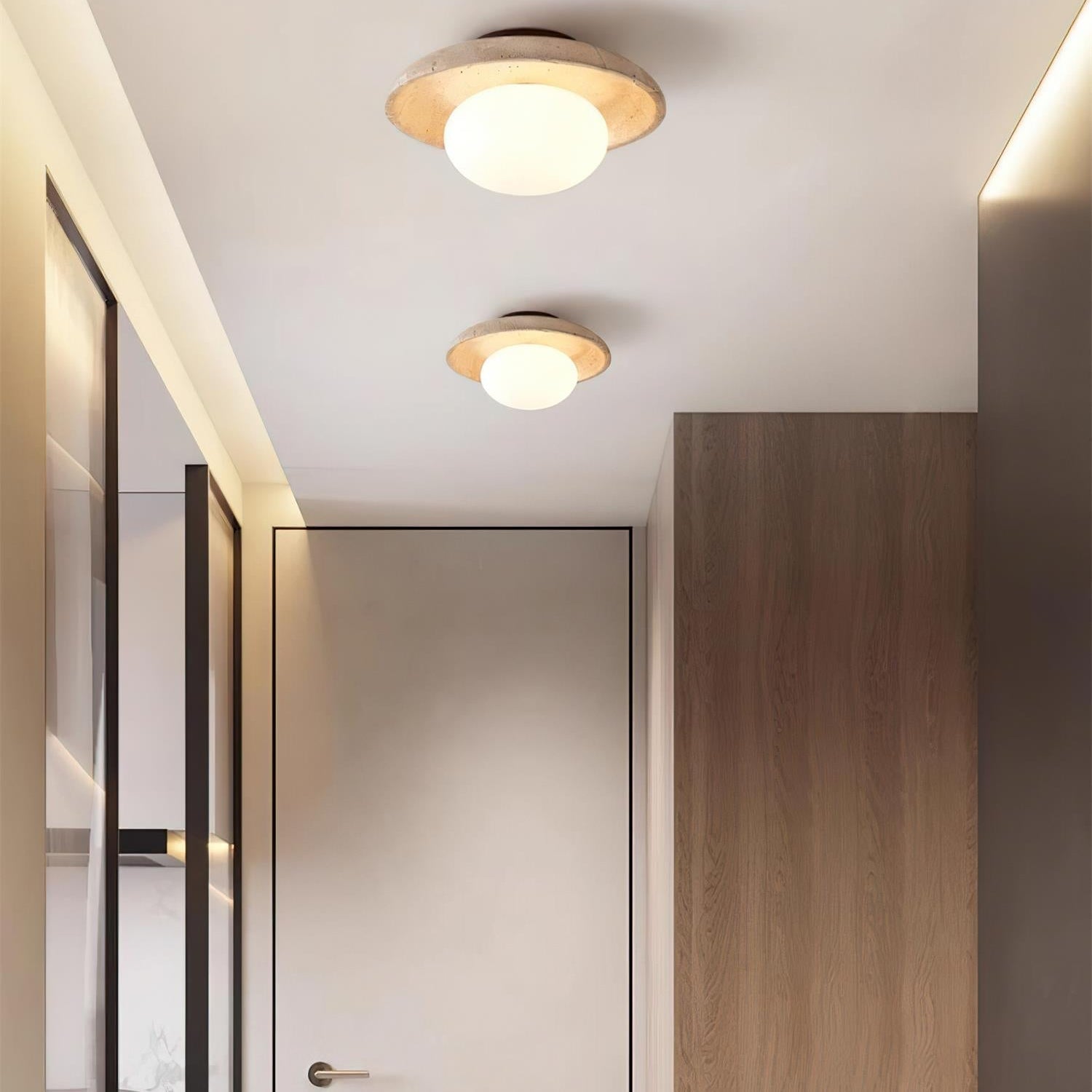 Ceiling Light Wood And Travertine 9.8 In White Hallway Bedroom Flush Mount Wall Or Ceiling Fixture | Thomler