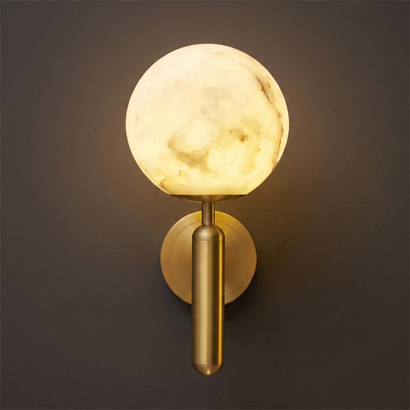 Hand-Carved Spanish Stone Sconce with Brass or Wood Frame – Natural Translucent Wall Light for Living Room & Hallway | Thomler