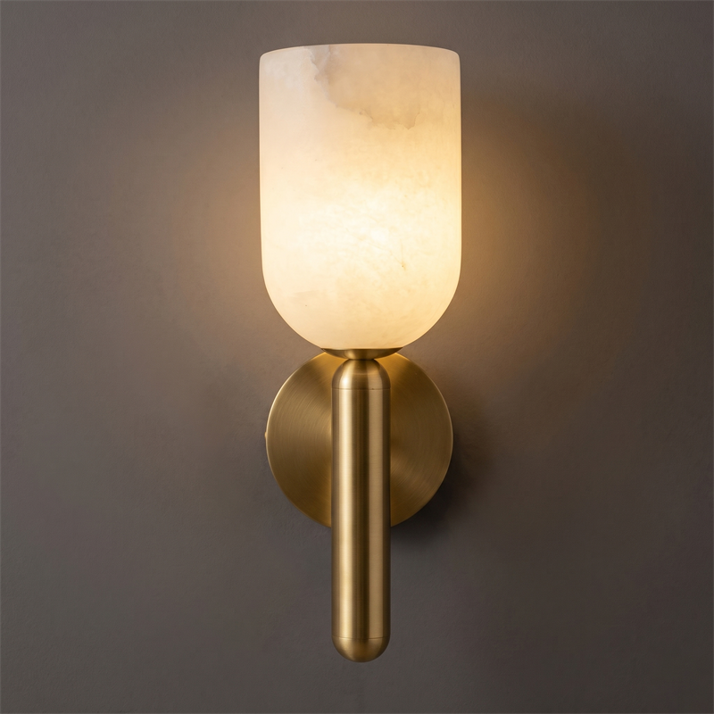 Hand-Carved Spanish Stone Sconce with Brass or Wood Frame – Natural Translucent Wall Light for Living Room & Hallway | Thomler