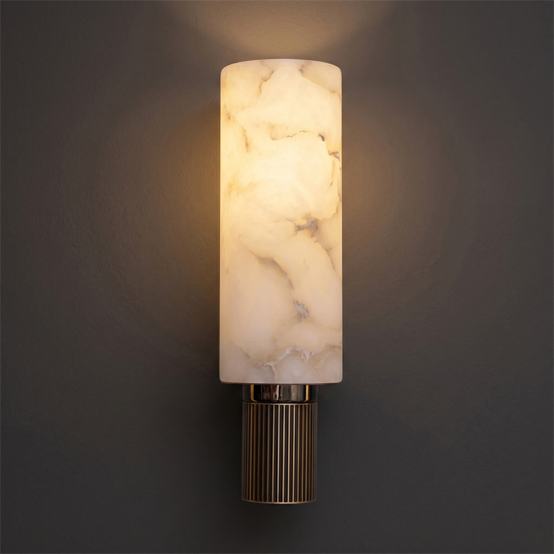 Hand-Carved Spanish Stone Sconce with Brass or Wood Frame – Natural Translucent Wall Light for Living Room & Hallway | Thomler