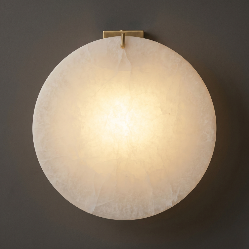 Hand-Carved Spanish Stone Sconce with Brass or Wood Frame – Natural Translucent Wall Light for Living Room & Hallway | Thomler
