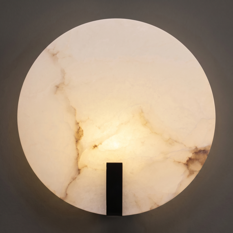 Hand-Carved Spanish Stone Sconce with Brass or Wood Frame – Natural Translucent Wall Light for Living Room & Hallway | Thomler