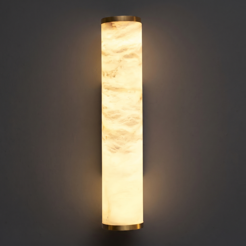 Hand-Carved Spanish Stone Sconce with Brass or Wood Frame – Natural Translucent Wall Light for Living Room & Hallway | Thomler