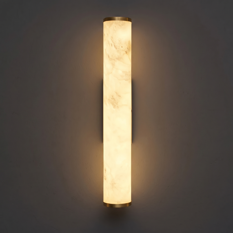 Hand-Carved Spanish Stone Sconce with Brass or Wood Frame – Natural Translucent Wall Light for Living Room & Hallway | Thomler