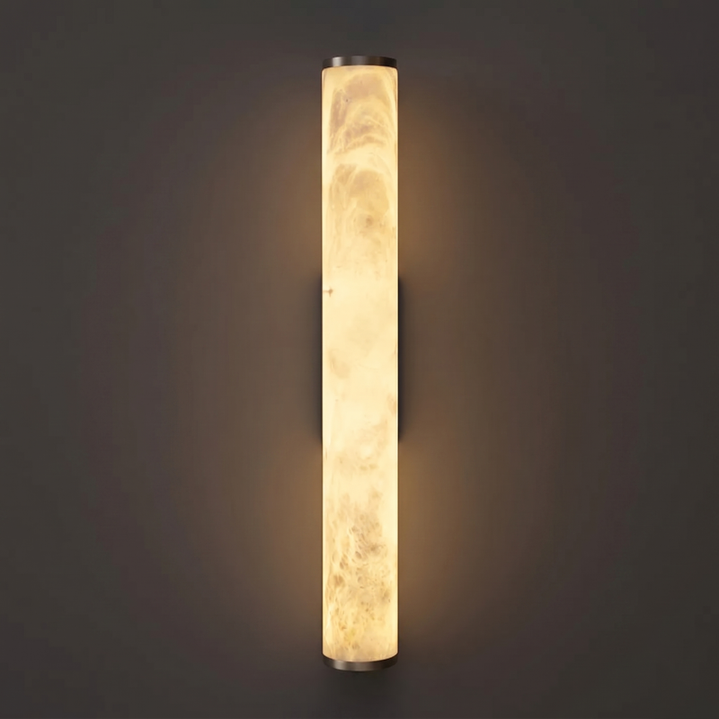 Hand-Carved Spanish Stone Sconce with Brass or Wood Frame – Natural Translucent Wall Light for Living Room & Hallway | Thomler