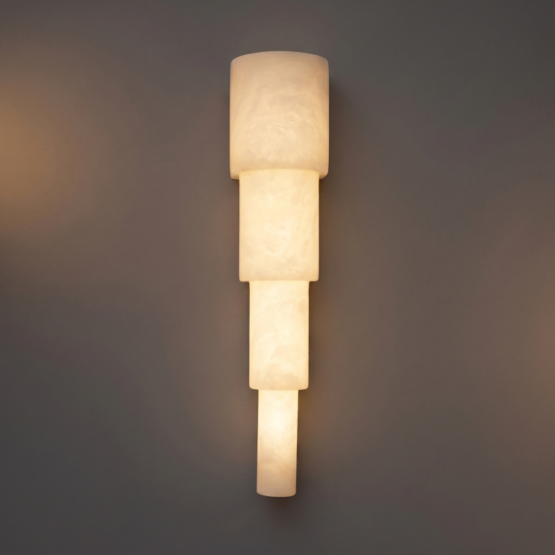 Hand-Carved Spanish Stone Sconce with Brass or Wood Frame – Natural Translucent Wall Light for Living Room & Hallway | Thomler