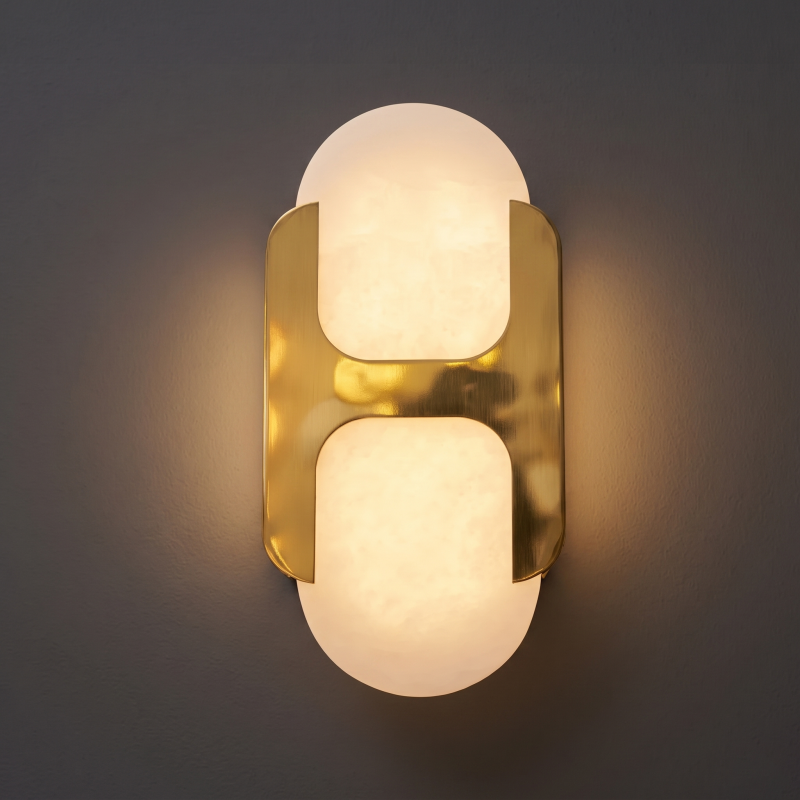 Hand-Carved Spanish Stone Sconce with Brass or Wood Frame – Natural Translucent Wall Light for Living Room & Hallway | Thomler