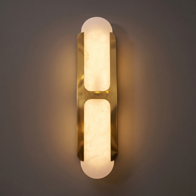 Hand-Carved Spanish Stone Sconce with Brass or Wood Frame – Natural Translucent Wall Light for Living Room & Hallway | Thomler