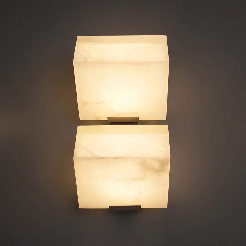 Hand-Carved Spanish Stone Sconce with Brass or Wood Frame – Natural Translucent Wall Light for Living Room & Hallway | Thomler