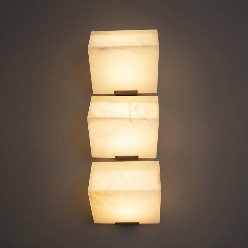 Hand-Carved Spanish Stone Sconce with Brass or Wood Frame – Natural Translucent Wall Light for Living Room & Hallway | Thomler