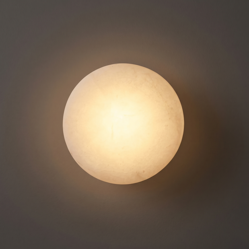 Hand-Carved Spanish Stone Sconce with Brass or Wood Frame – Natural Translucent Wall Light for Living Room & Hallway | Thomler