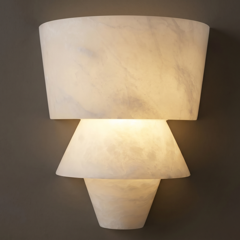 Hand-Carved Spanish Stone Sconce with Brass or Wood Frame – Natural Translucent Wall Light for Living Room & Hallway | Thomler