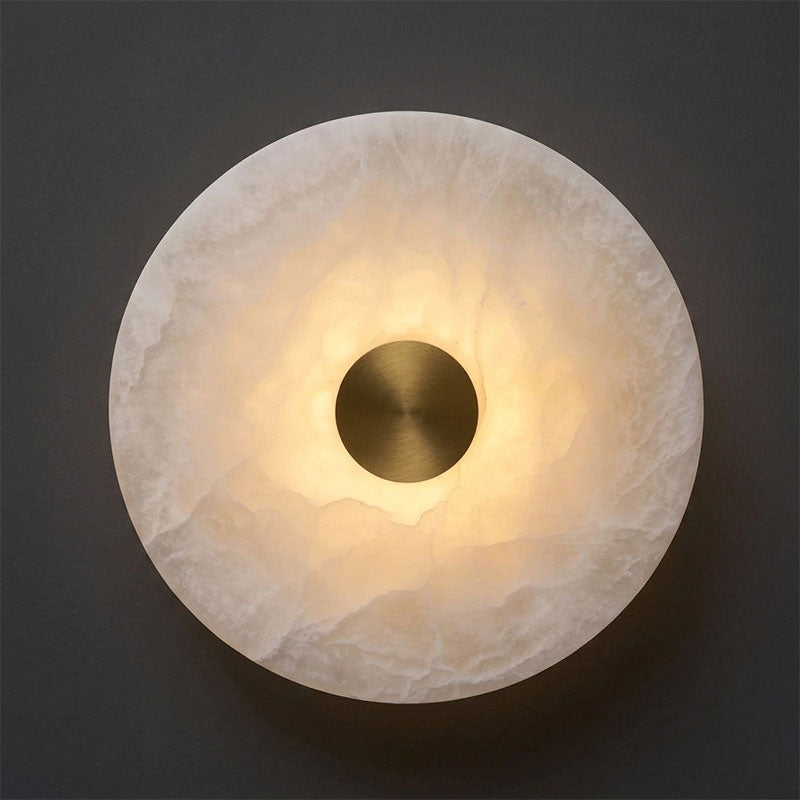 Hand-Carved Spanish Stone Sconce with Brass or Wood Frame – Natural Translucent Wall Light for Living Room & Hallway | Thomler