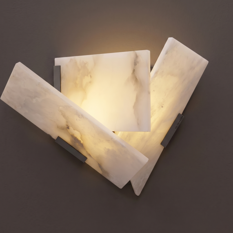 Hand-Carved Spanish Stone Sconce with Brass or Wood Frame – Natural Translucent Wall Light for Living Room & Hallway | Thomler
