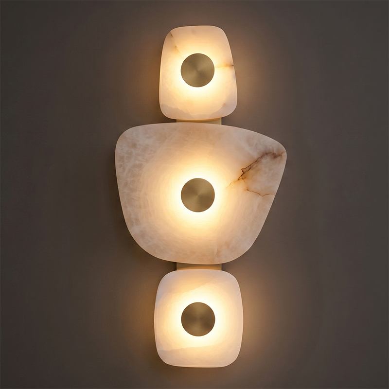 Hand-Carved Spanish Stone Sconce with Brass or Wood Frame – Natural Translucent Wall Light for Living Room & Hallway | Thomler