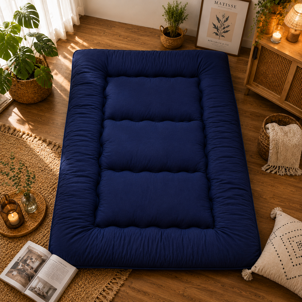 Foldable Floor Mattress 4-Inch Thick Quilted Sleeping Pad Roll-Up Guest Bed Tatami-Style Mat for Bedroom Dorm Meditation Adults Kids | Thomler