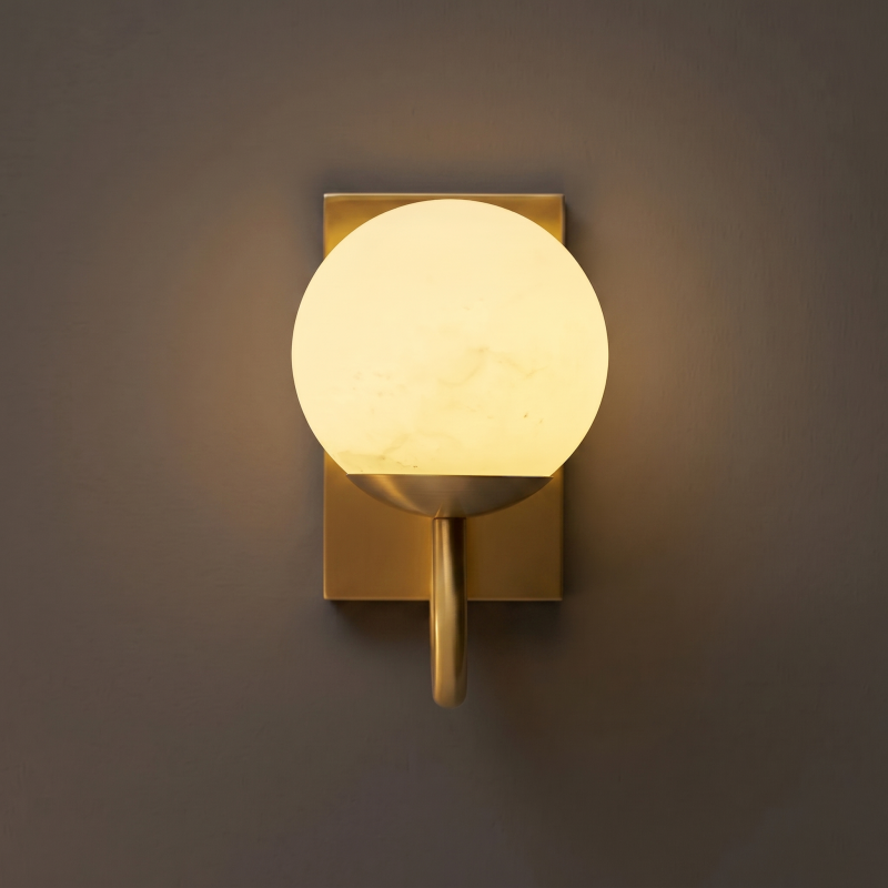 Hand-Carved Spanish Stone Sconce with Brass or Wood Frame – Natural Translucent Wall Light for Living Room & Hallway | Thomler