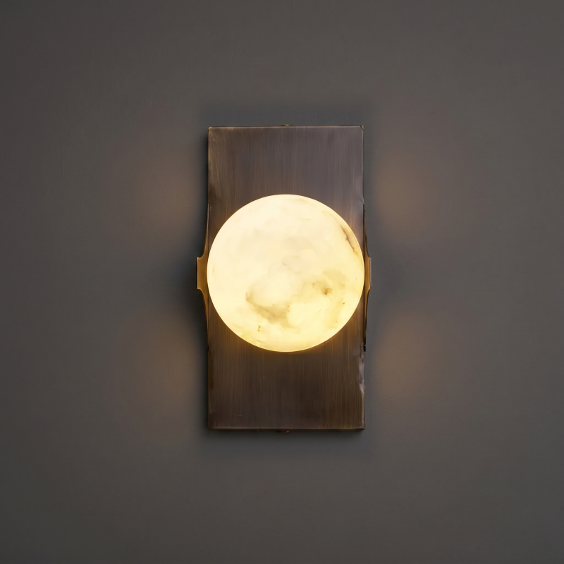Hand-Carved Spanish Stone Sconce with Brass or Wood Frame – Natural Translucent Wall Light for Living Room & Hallway | Thomler