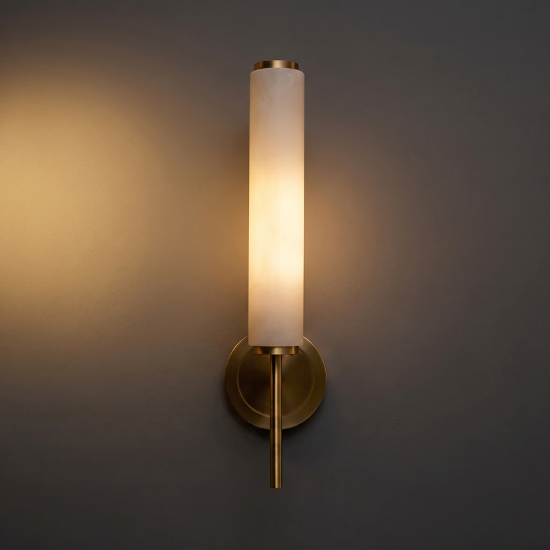 Hand-Carved Spanish Stone Sconce with Brass or Wood Frame – Natural Translucent Wall Light for Living Room & Hallway | Thomler