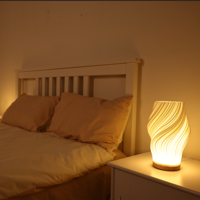 Table Lamp Glass 30.0 cm Dimmable LED Living Room Bedroom Sculptural Wavy Swirl Cloud Accent Light | Thomler