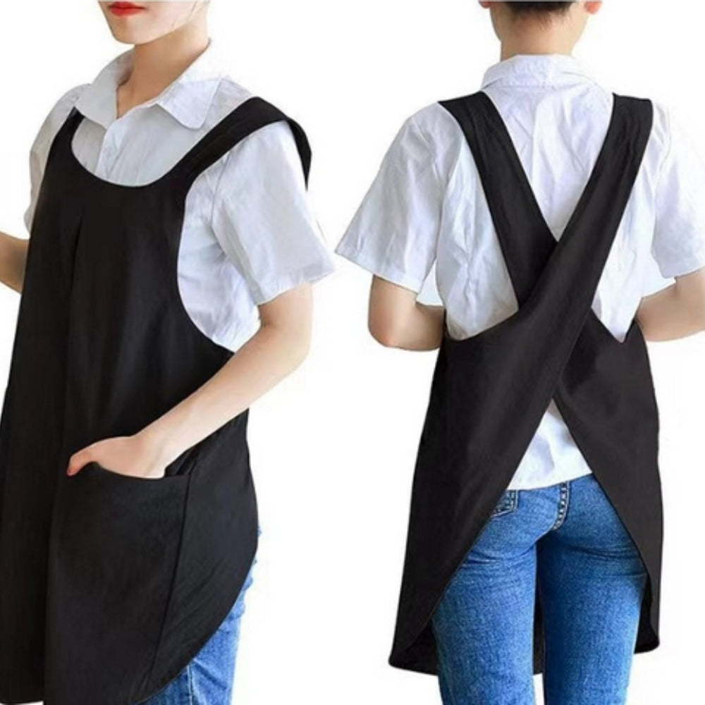 Cross-Back Cotton Apron Dress with Pockets for Kitchen, Baking & Gardening | Relaxed Fit Smock for Women | Machine Washable Crafting Coverup | Thomler