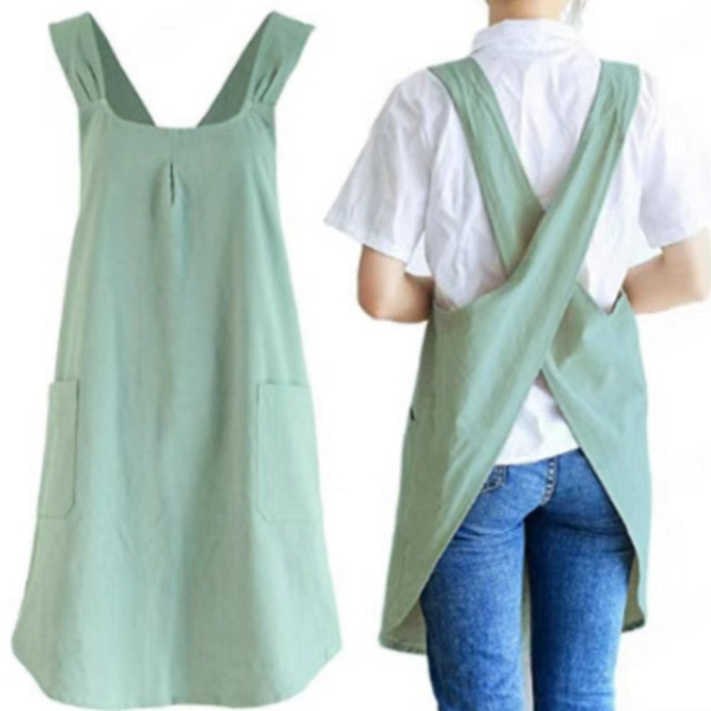 Cross-Back Cotton Apron Dress with Pockets for Kitchen, Baking & Gardening | Relaxed Fit Smock for Women | Machine Washable Crafting Coverup | Thomler