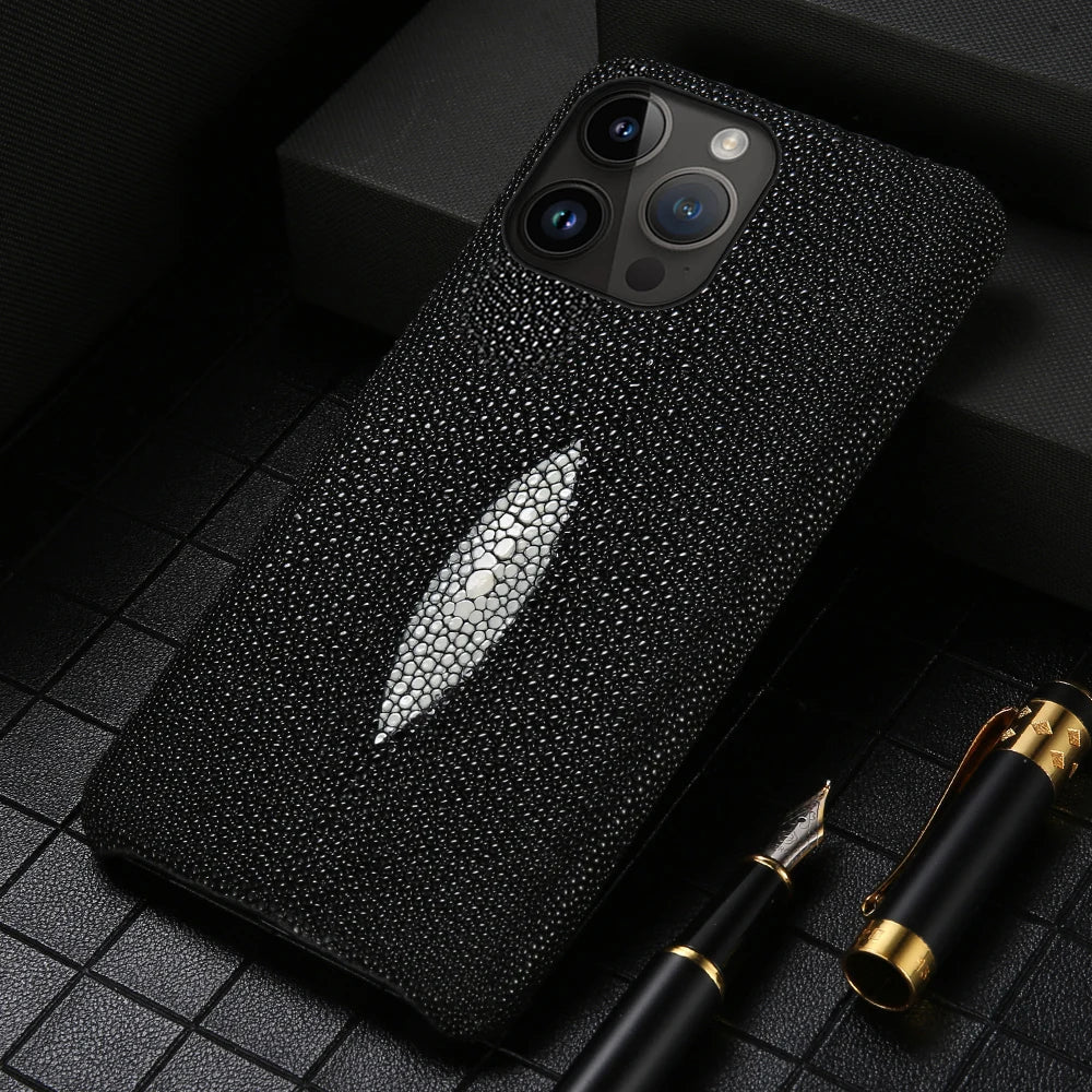 Authentic Stingray Skin Phone Case for iPhone 17 Pro Max 16 15 14 13 12 11 Shock Absorbent Premium Leather Cover Anti-Fingerprint | Thomler