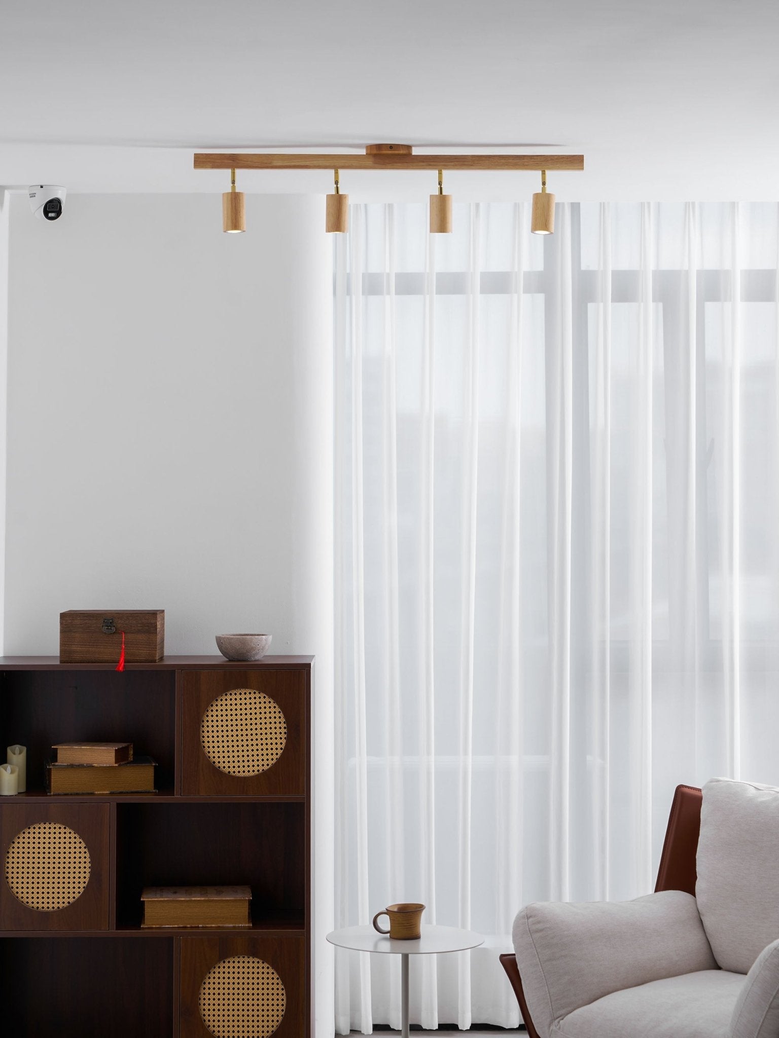 Wood Pendant Track Light 4 Heads 39.4 in Indoor Ceiling Wall Rustic Modern Lamp | Thomler