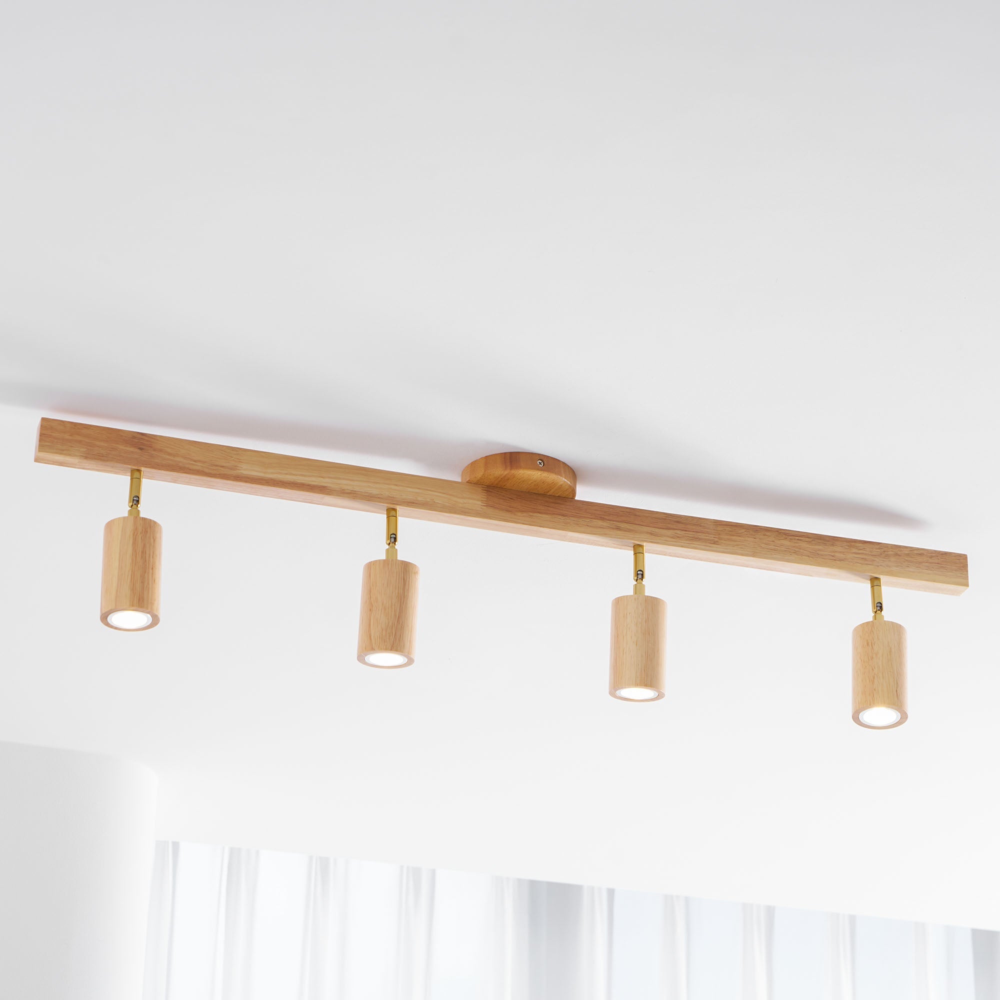 Wood Pendant Track Light 4 Heads 39.4 in Indoor Ceiling Wall Rustic Modern Lamp | Thomler