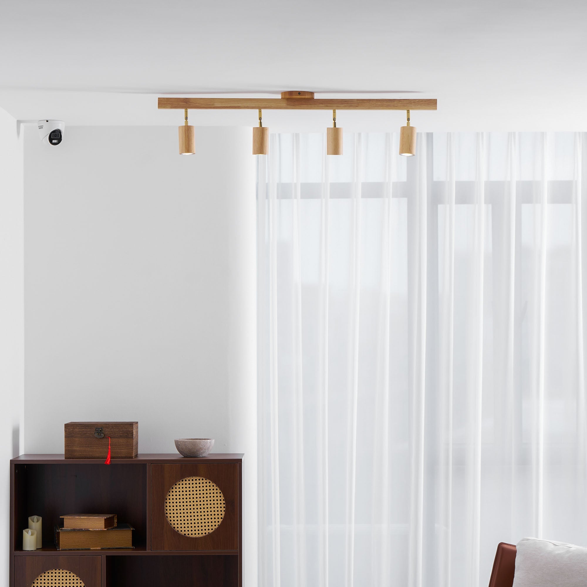 Wood Pendant Track Light 4 Heads 39.4 in Indoor Ceiling Wall Rustic Modern Lamp | Thomler