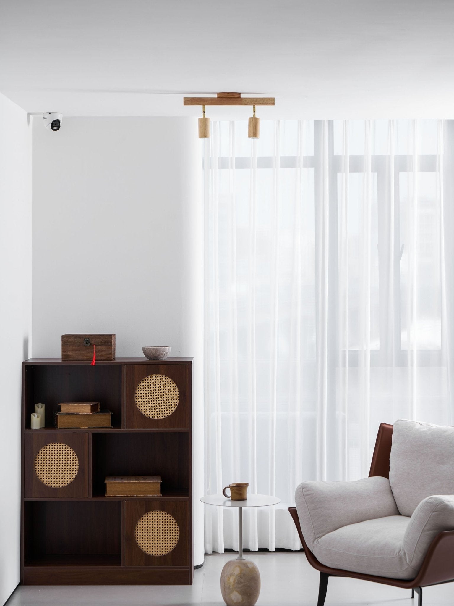 Wood Pendant Track Light 4 Heads 39.4 in Indoor Ceiling Wall Rustic Modern Lamp | Thomler