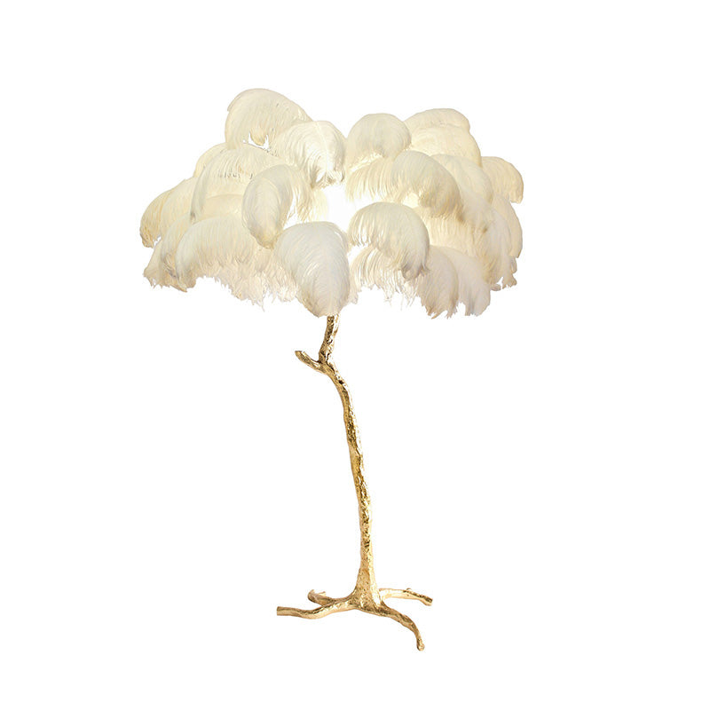 Floor Lamp Feather Shade 160.0 cm White Living Room Bedroom Palm Tree Standing Light Tropical Ambient Lighting | Thomler