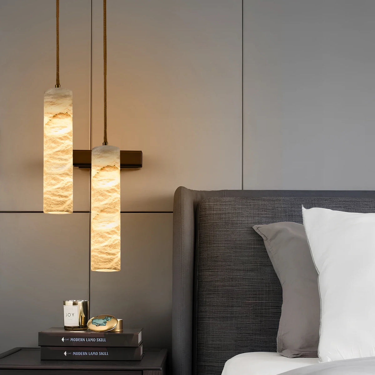 Hanging Marble Cylinder Light Fixture with Brass Hardware for Dining & Bedroom | Thomler