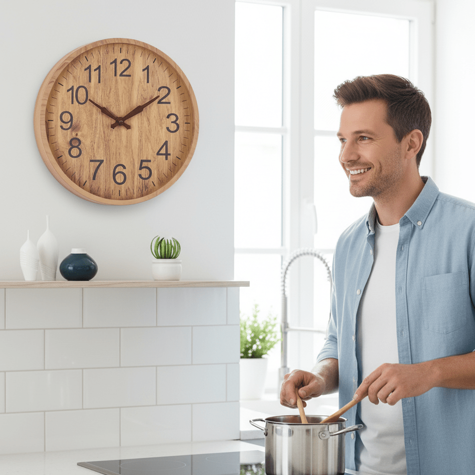 Whisper-Quiet Wood Circle Clock – 12-Inch Natural Grain Timepiece with Noiseless Sweep Hand for Bedroom, Office & Living Room Walls | Thomler