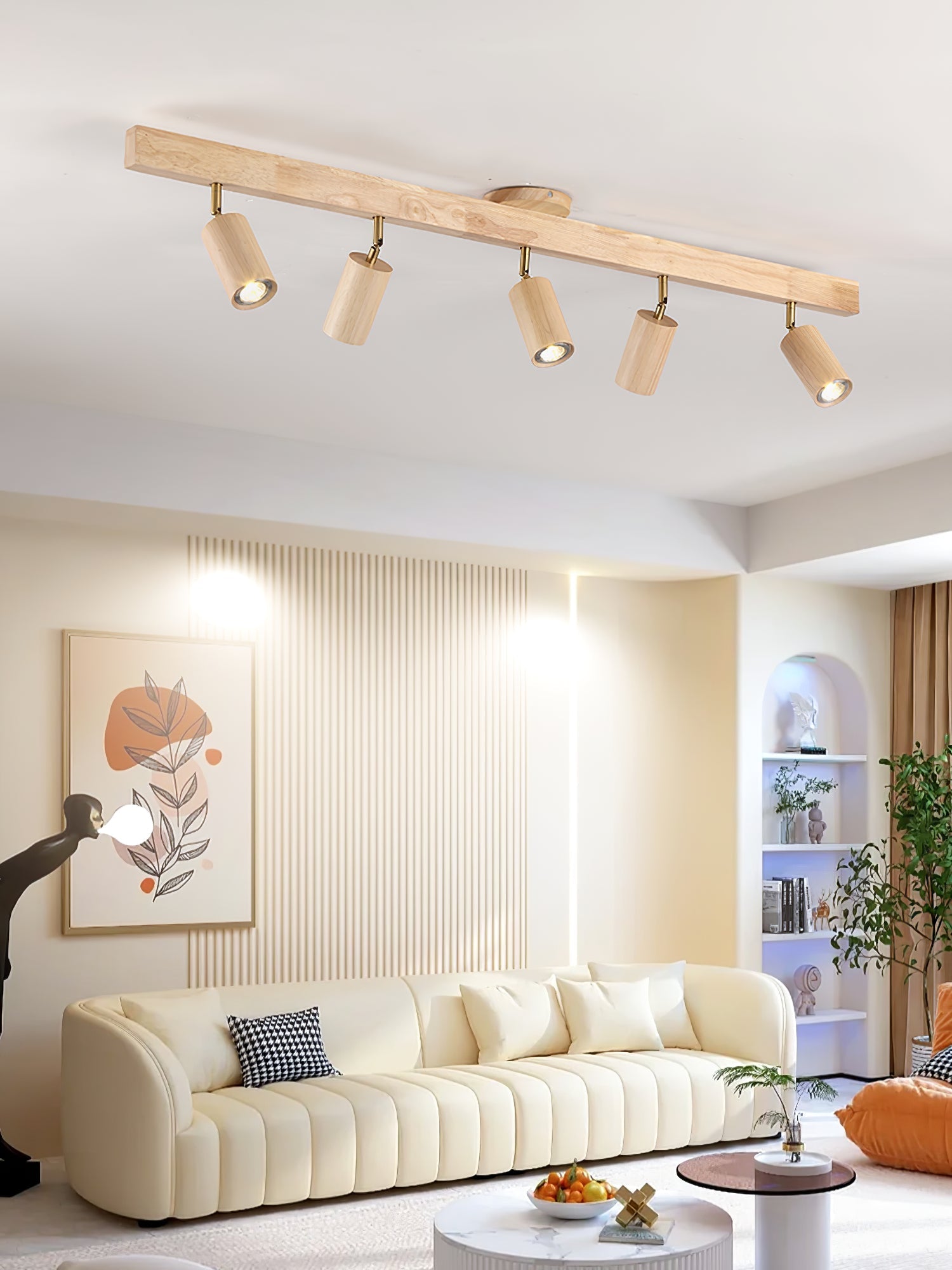 Wood Pendant Track Light 4 Heads 39.4 in Indoor Ceiling Wall Rustic Modern Lamp | Thomler