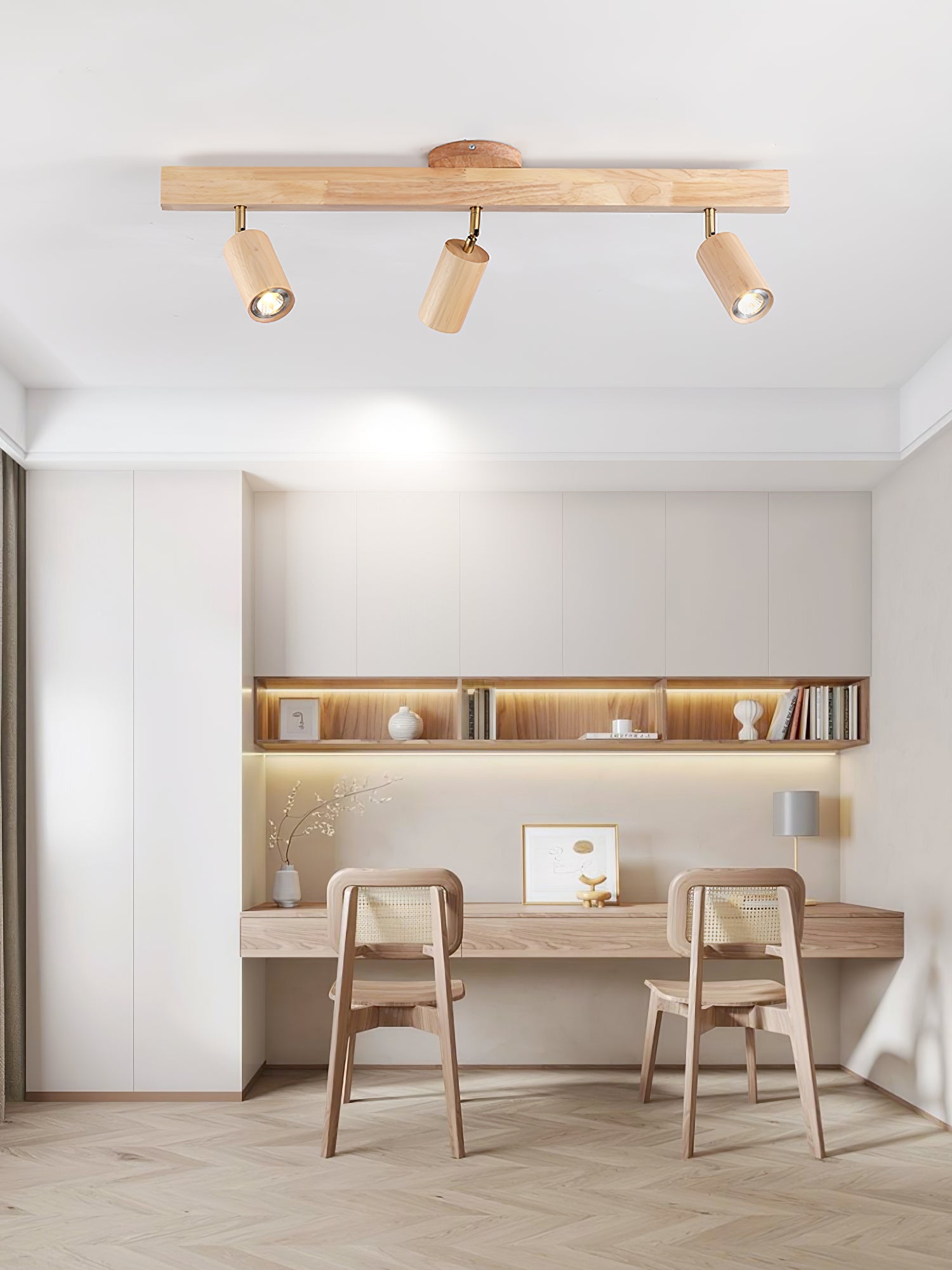 Wood Pendant Track Light 4 Heads 39.4 in Indoor Ceiling Wall Rustic Modern Lamp | Thomler