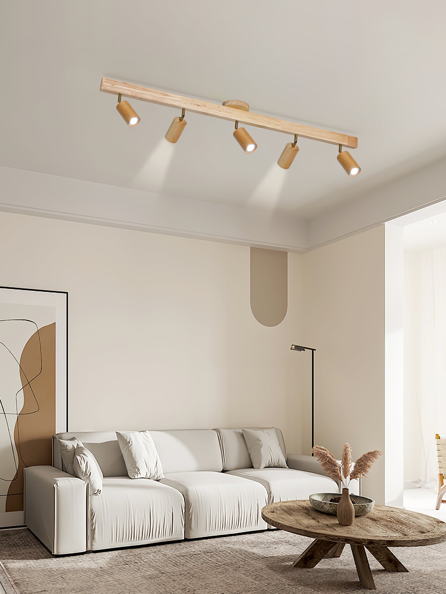 Wood Pendant Track Light 4 Heads 39.4 in Indoor Ceiling Wall Rustic Modern Lamp | Thomler