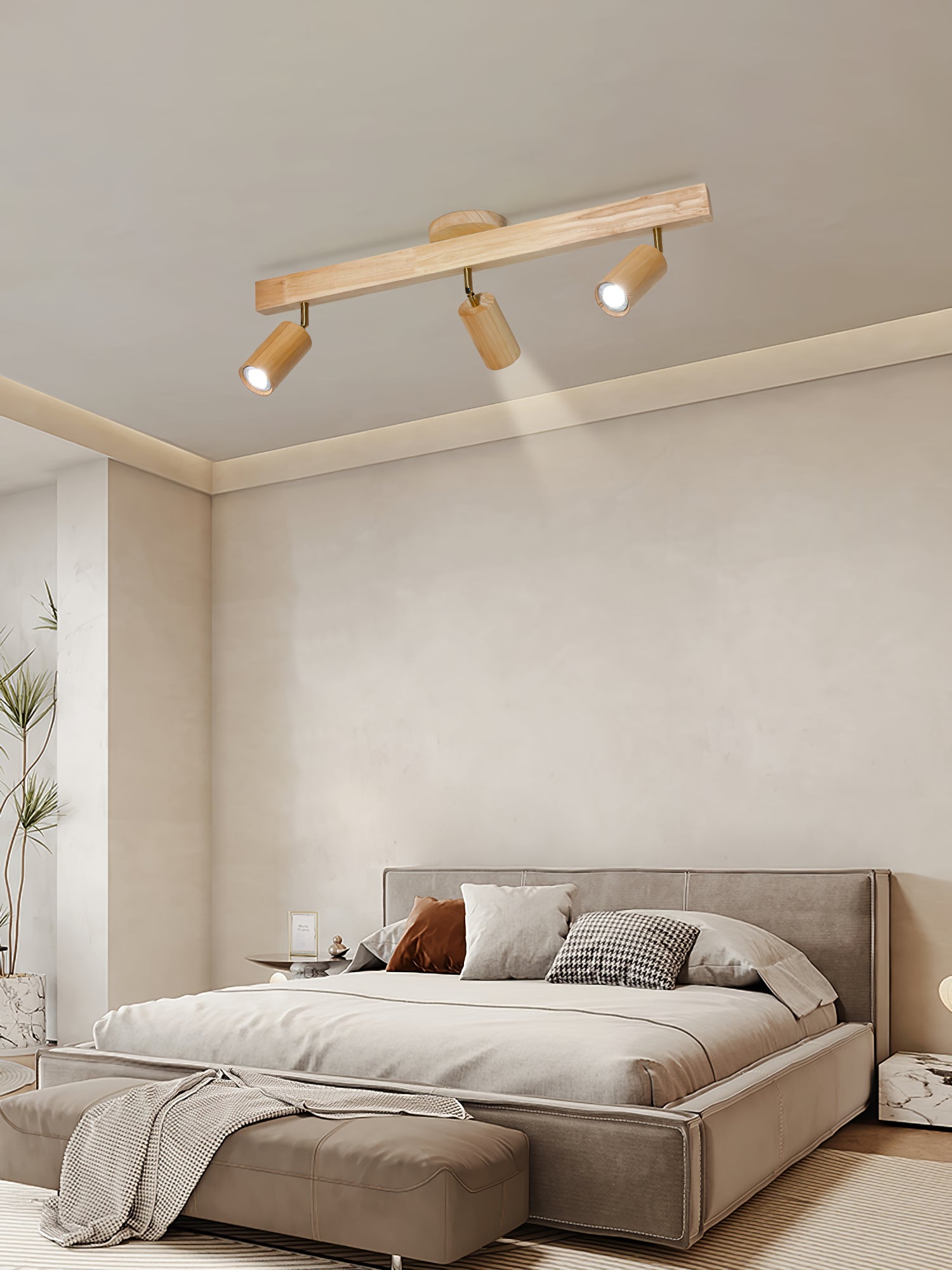 Wood Pendant Track Light 4 Heads 39.4 in Indoor Ceiling Wall Rustic Modern Lamp | Thomler