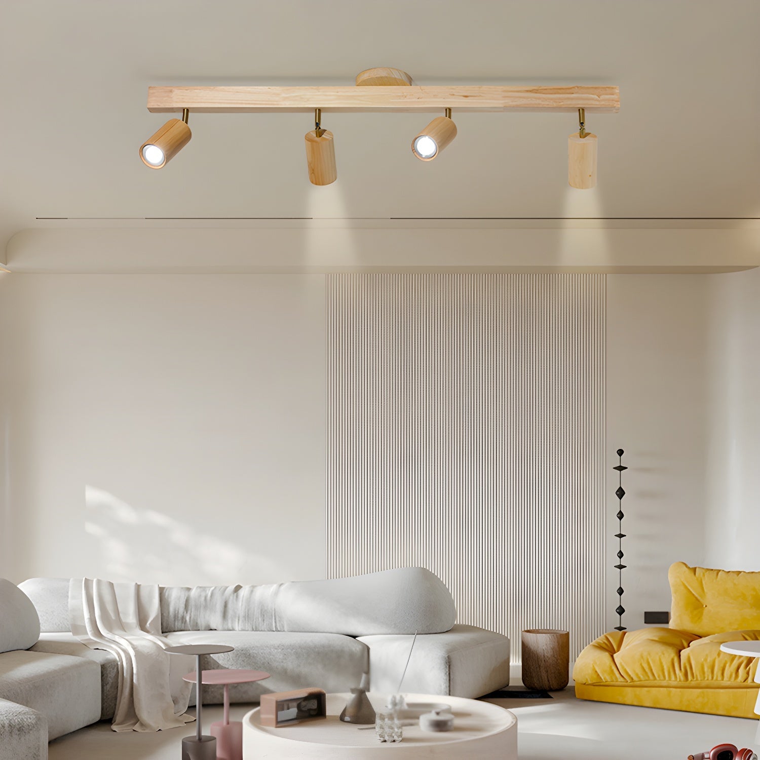 Wood Pendant Track Light 4 Heads 39.4 in Indoor Ceiling Wall Rustic Modern Lamp | Thomler