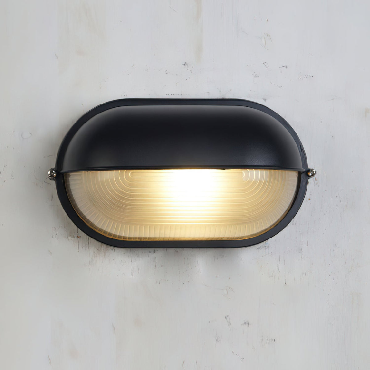 Industrial Outdoor Wall Light with Ribbed Glass Shade – Weatherproof Porch & Patio Sconce for Entryways, Doorways & Garden Lighting | Thomler