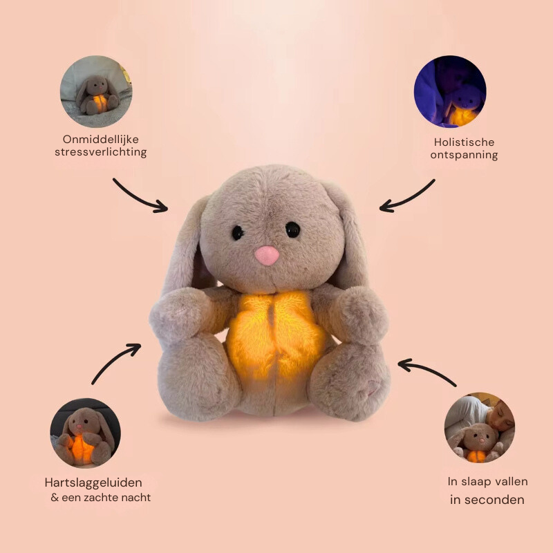 Plush Bunny Soft Fabric Light Up Heartbeat Sleep Comfort Cuddle Toy Relaxation Bedtime Companion For Children Adults | Thomler
